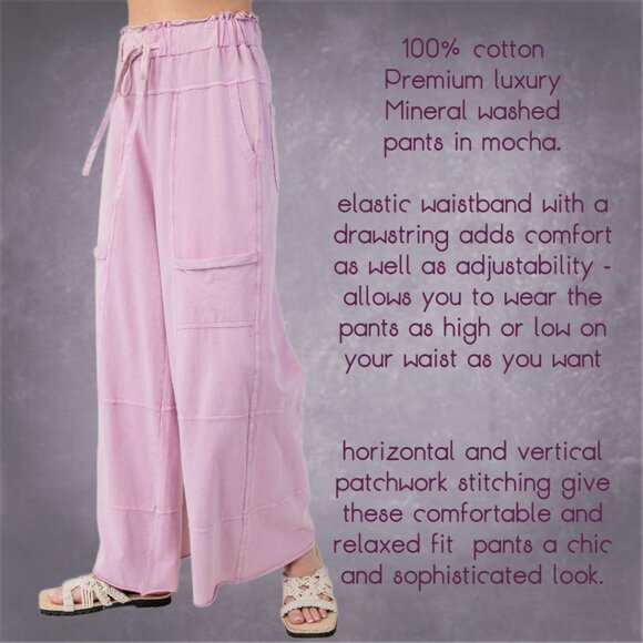 EASEL "Perfect Cargo Lux" Terry Knit Mineral Washed Flared Leg Raw Hems & Seams - Picture 11 of 14